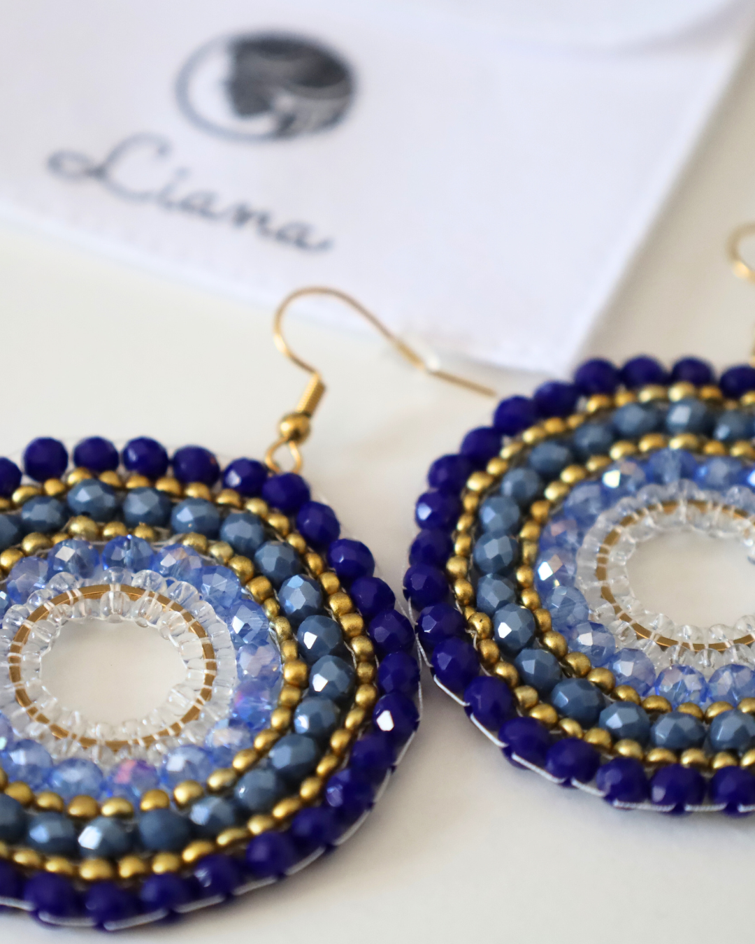 Boho-Ohrringe Dunkelblau-Gold