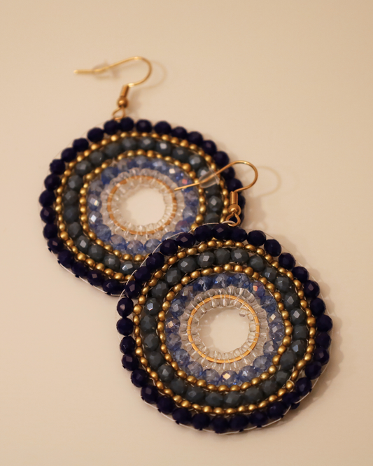 Boho-Ohrringe Dunkelblau-Gold