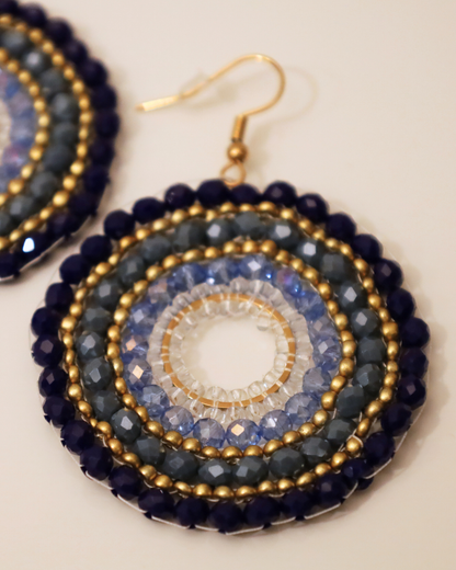 Boho-Ohrringe Dunkelblau-Gold