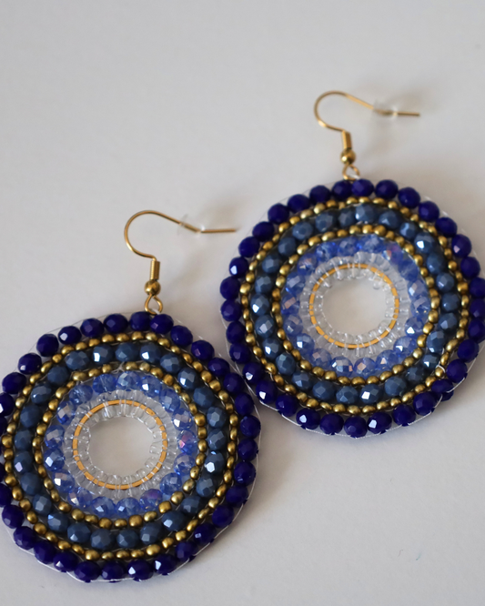 Boho-Ohrringe Dunkelblau-Gold